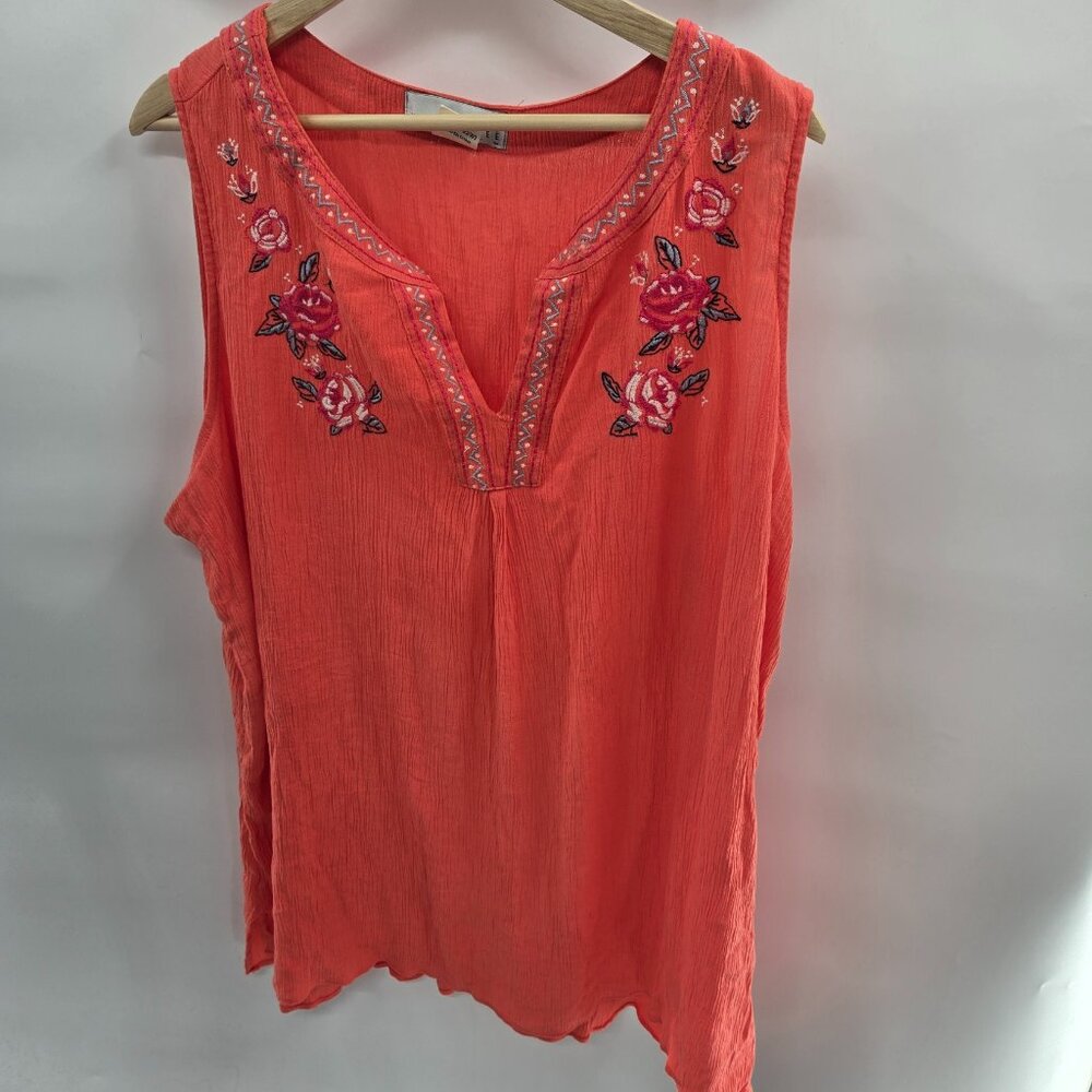Kelly Renee Orange Sleeveless Embroidered Boho Blouse Size 2x 20-22w Flaw